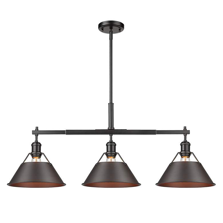 Image 2 Orwell 3-Light Linear Pendant in Matte Black with Rubbed Bronze more views