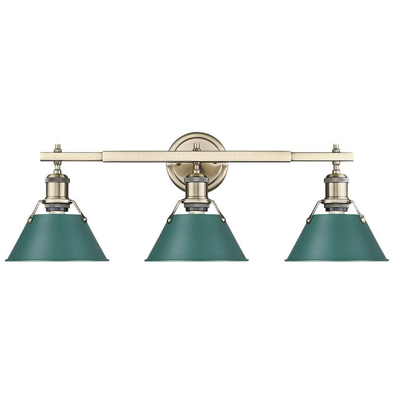 Image 1 Orwell 3-Light Vanity Light in Aged Brass with Pine Green