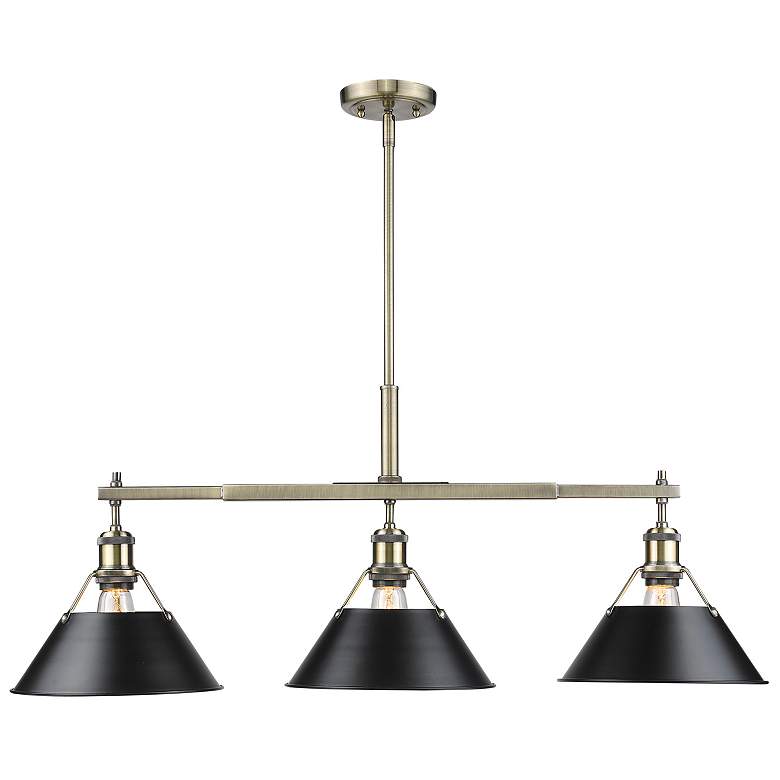 Image 1 Orwell 35 3/4" Wide 3-Light Linear Pendant in Aged Brass with Matte Bl