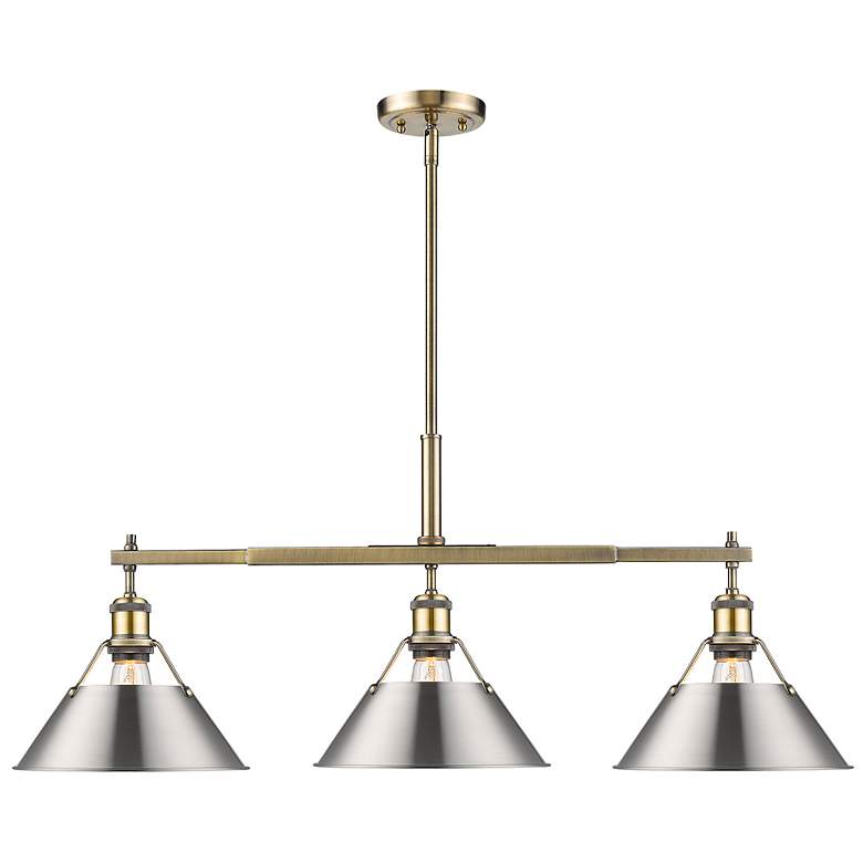 Image 1 Orwell 35 3/4" Wide 3-Light Linear Pendant in Aged Brass with Pewter