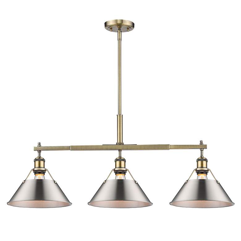 Image 2 Orwell 35 3/4" Wide 3-Light Linear Pendant in Aged Brass with Pewter more views