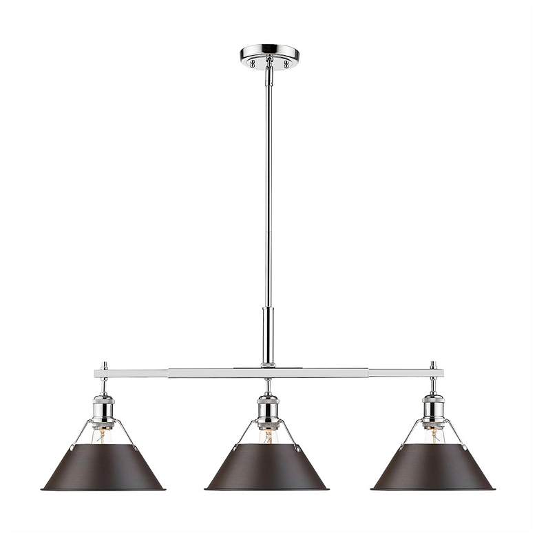 Image 1 Orwell 35 3/4" Wide 3-Light Linear Pendant in Chrome with Rubbed Bronz