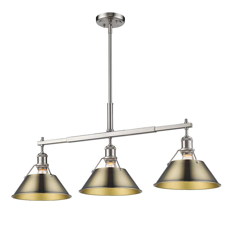 Image 3 Orwell 35 3/4" Wide 3-Light Linear Pendant in Pewter with Aged Brass more views