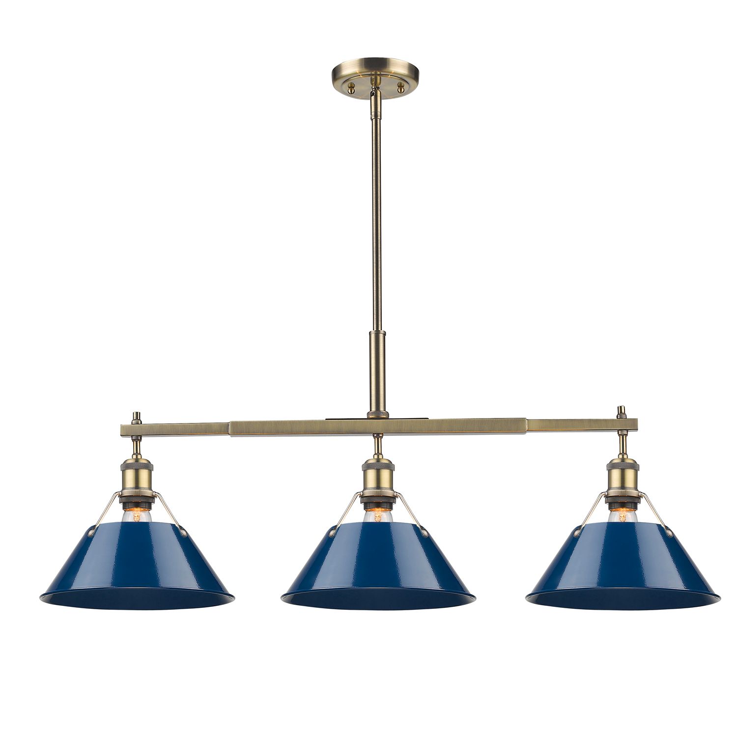 Image 2 Orwell 35 3/4" Wide Aged Brass and Navy Blue 3-Light Pendant more views