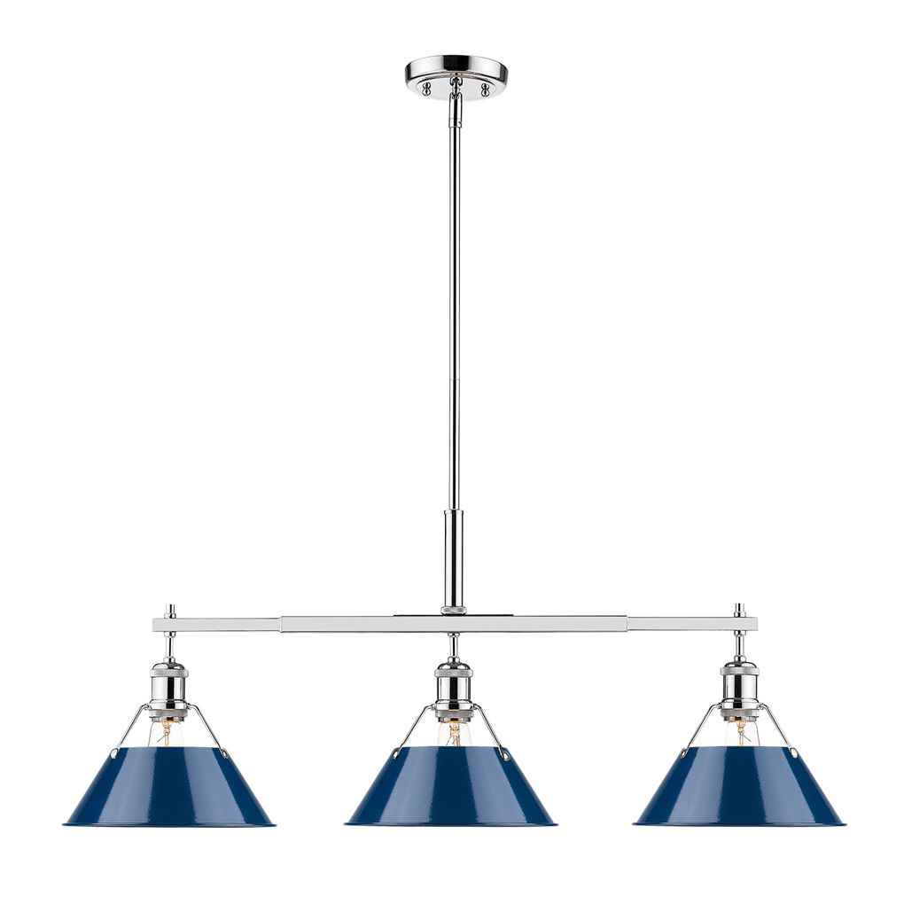 Orwell 35 3/4"W Chrome and Navy Blue 3-Light Linear Pendant