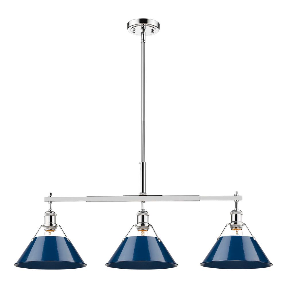 Image 2 Orwell 35 3/4"W Chrome and Navy Blue 3-Light Linear Pendant more views