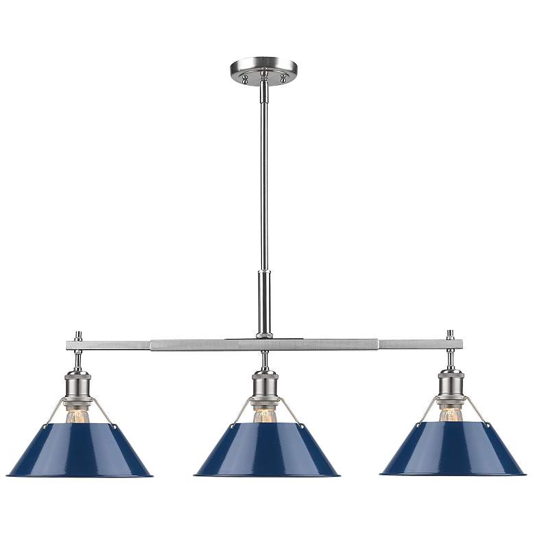 Image 1 Orwell 35 3/4"W Pewter w/ Matte Navy 3-Light Linear Pendant