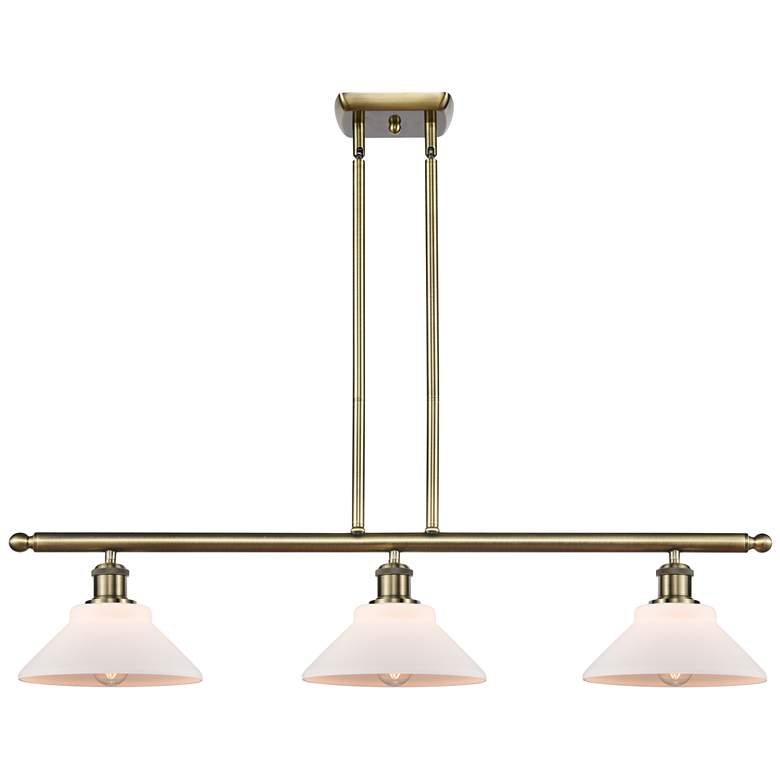 Image 1 Orwell 36" 3-Light Antique Brass Stem Hung Island Light w/ White Shade