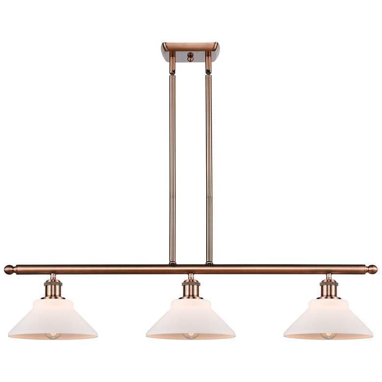 Image 1 Orwell 36" 3-Light Antique Copper Stem Hung Island Light w/ White Shad