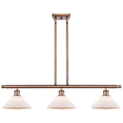Orwell 36" 3-Light Antique Copper Stem Hung Island Light w/ White Shad