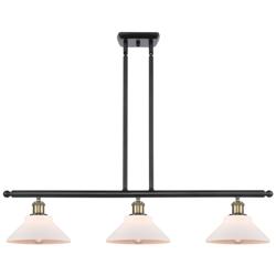 Orwell 36" 3-Light Black Antique Brass Stemmed Island Light w/ White S