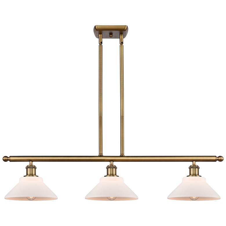 Image 1 Orwell 36" 3-Light Brushed Brass Stem Hung Island Light w/ White Shade