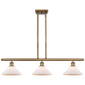 Orwell 36" 3-Light Brushed Brass Stem Hung Island Light w/ White Shade Orwell 36" 3-Light Brushed Brass Stem Hung Island Light w/ White Shade