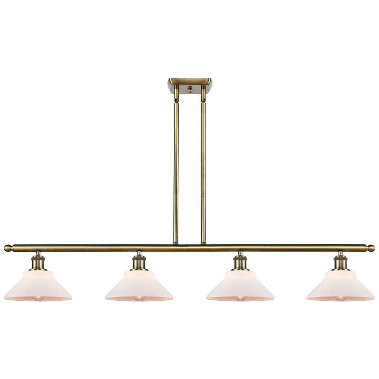 Image 1 Orwell 48" Wide 4 Light Antique Brass Stem Hung Island Light w/ White