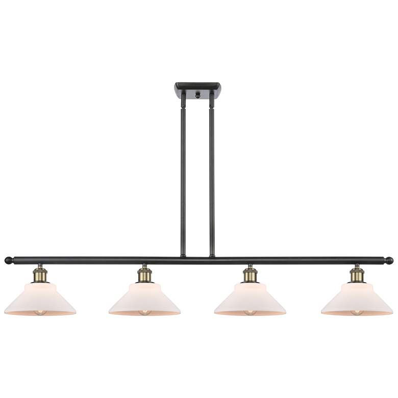 Image 1 Orwell 48" Wide 4 Light Black Brass Stem Hung Island Light w/ White Sh
