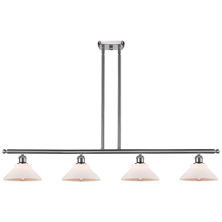 Image 1 Orwell 48"W 4 Light Brushed Nickel Stem Hung Island Light w/ White Sha