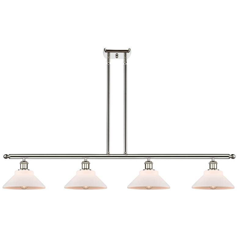 Image 1 Orwell 48"W 4 Light Polished Nickel Stem Hung Island Light w/ White Sh