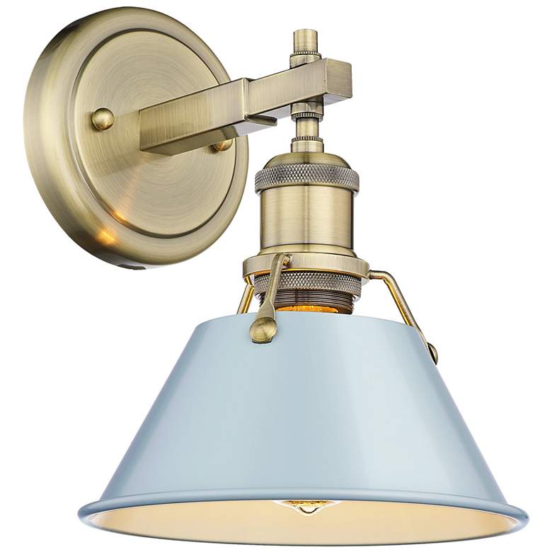 Image 1 Orwell 7.5 inch Wide 1-Light Aged Brass Wall Sconce with Seafoam Shade