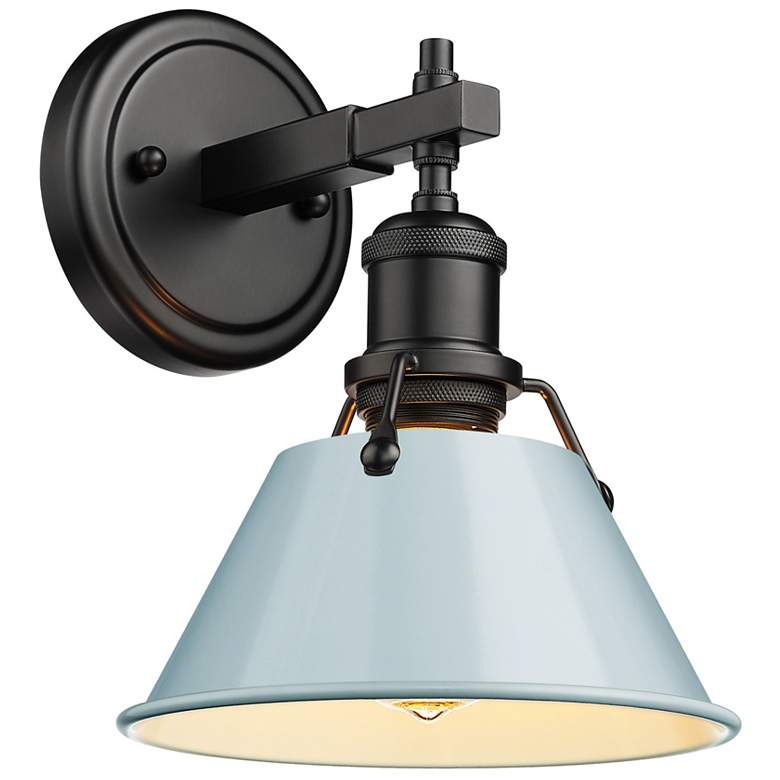Image 1 Orwell 7.5" Wide 1-Light Matte Black Wall Sconce with Seafoam Shade