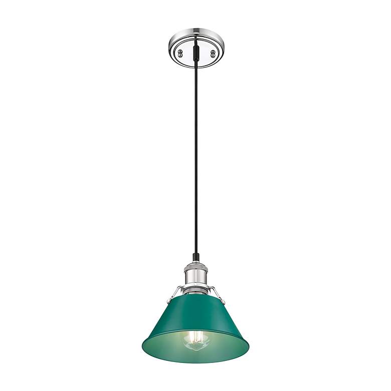 Image 2 Orwell 7.5" Wide Small Pendant in Chrome with Pine Green more views
