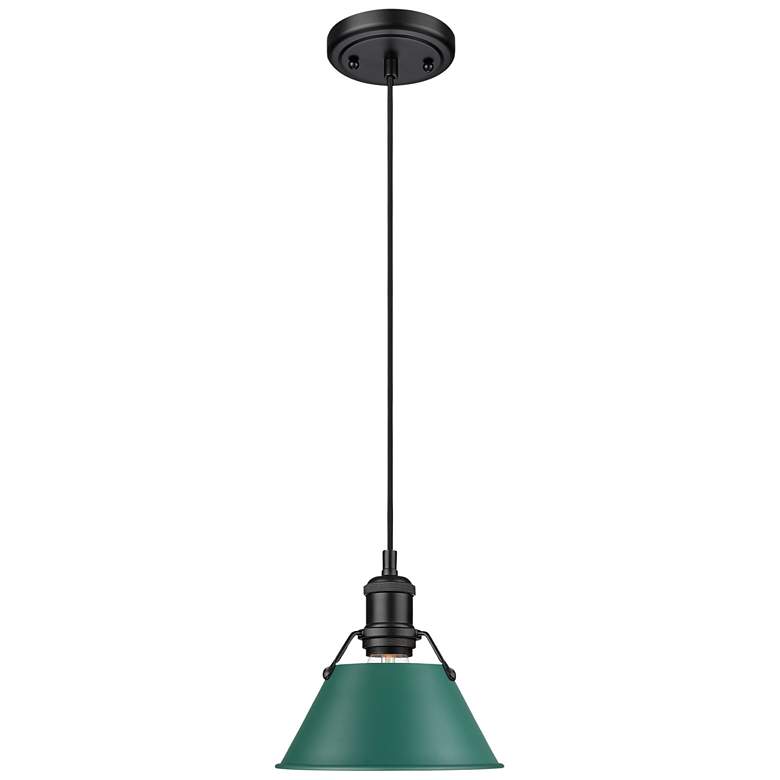 Image 1 Orwell 7.5" Wide Small Pendant in Matte Black with Pine Green