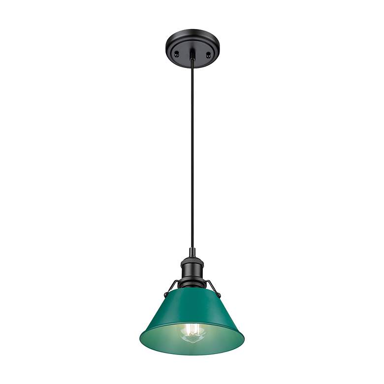 Image 2 Orwell 7.5" Wide Small Pendant in Matte Black with Pine Green more views