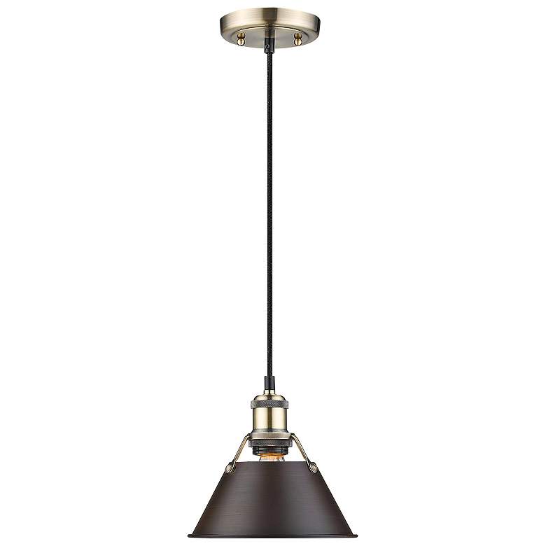 Image 1 Orwell 7 1/2" Wide Aged Brass Mini Pendant with Bronze Shade