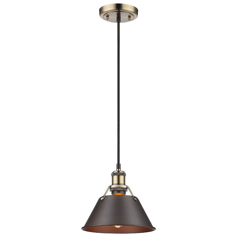 Image 2 Orwell 7 1/2" Wide Aged Brass Mini Pendant with Bronze Shade more views