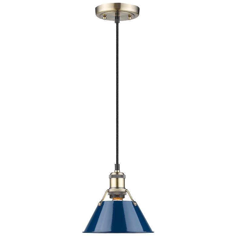 Image 1 Orwell 7 1/2" Wide Mini Pendant in Aged Brass with Matte Navy