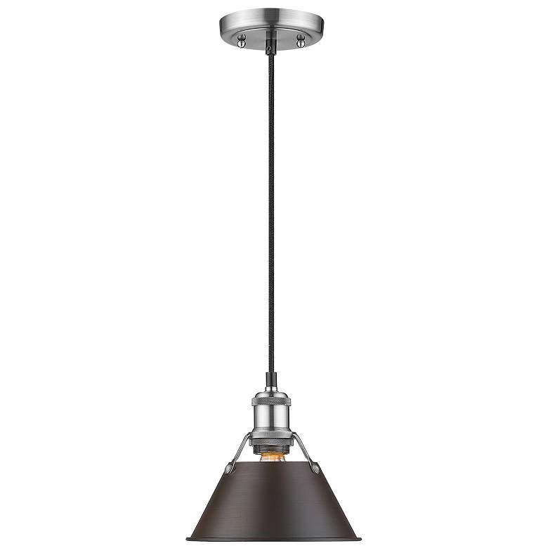 Image 1 Orwell 7 1/2"W Pewter Mini Pendant with Rubbed Bronze Shade