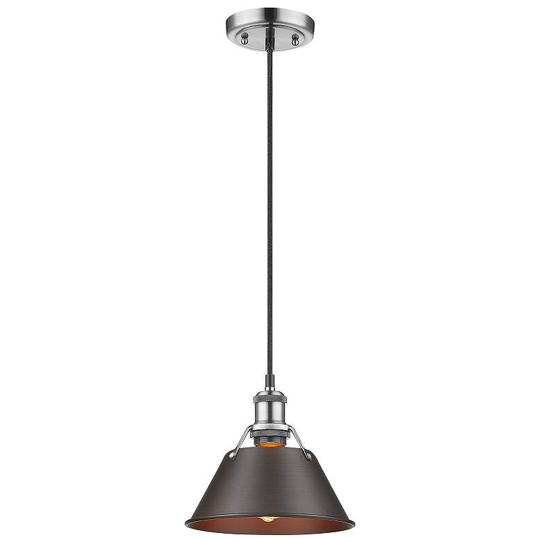 Image 2 Orwell 7 1/2"W Pewter Mini Pendant with Rubbed Bronze Shade more views