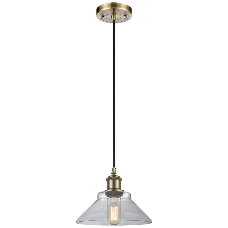 Image 1 Orwell 8.38" Wide Antique Brass Corded Mini Pendant w/ Clear Shade