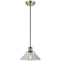 Orwell 8.38" Wide Antique Brass Corded Mini Pendant w/ Clear Shade