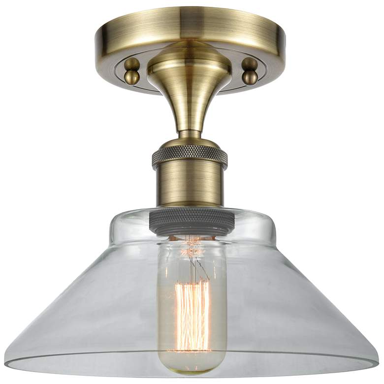 Image 1 Orwell 8.38" Wide Antique Brass Semi Flush Mount w/ Clear Shade