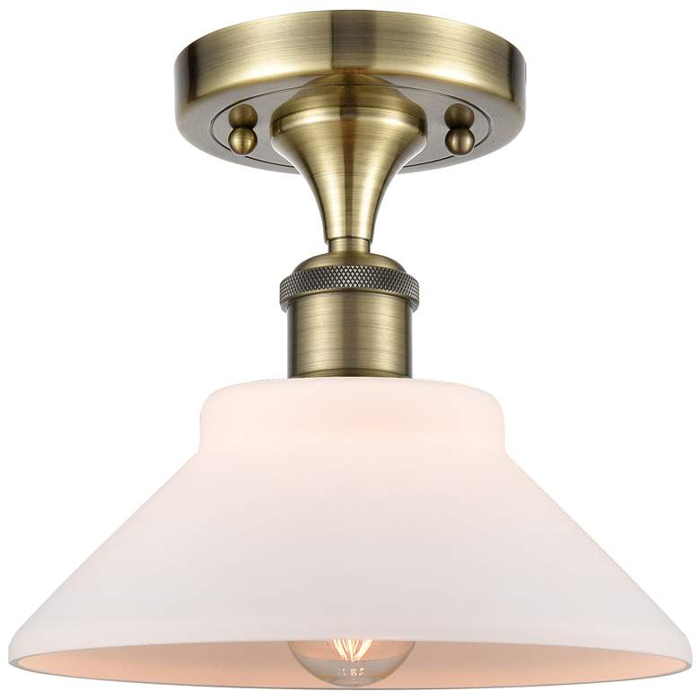 Image 1 Orwell 8.38" Wide Antique Brass Semi Flush Mount w/ Matte White Shade