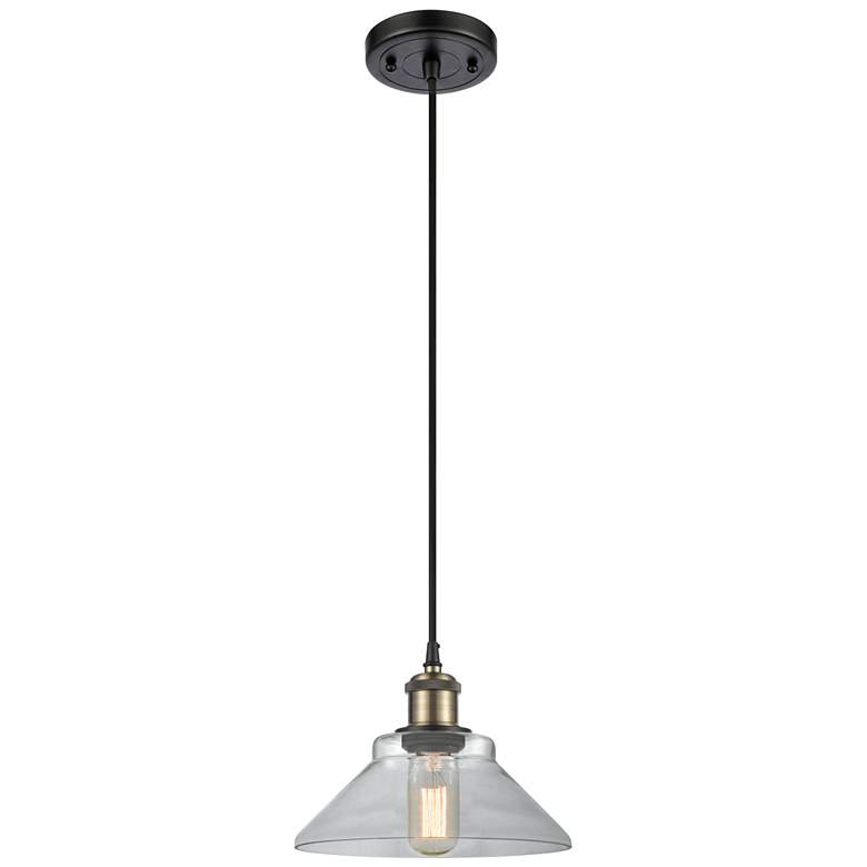 Image 1 Orwell 8.38" Wide Black Brass Corded Mini Pendant w/ Clear Shade