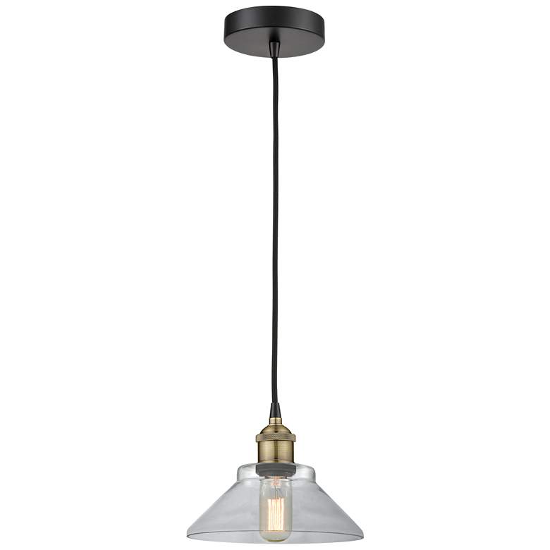 Image 1 Orwell 8.38" Wide Black Brass Corded Mini Pendant With Clear Shade