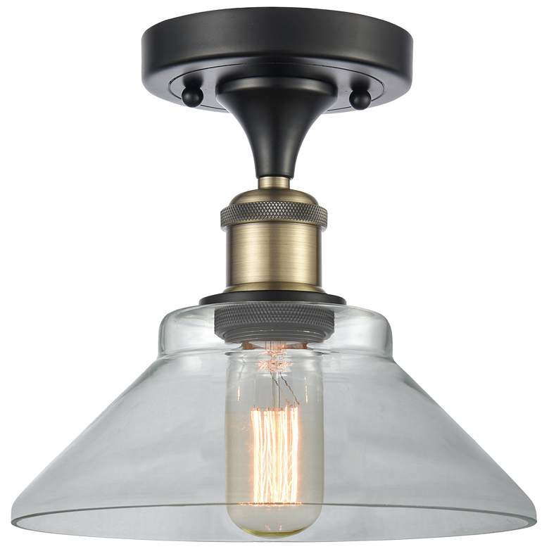 Image 1 Orwell 8.38" Wide Black Brass Semi Flush Mount w/ Clear Shade