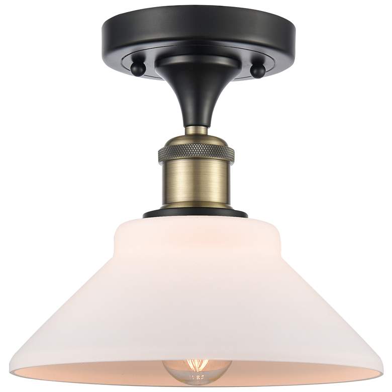 Image 1 Orwell 8.38" Wide Black Brass Semi Flush Mount w/ Matte White Shade