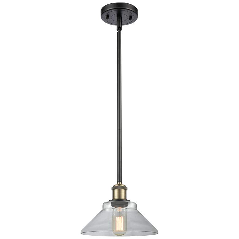 Image 1 Orwell 8.38" Wide Black Brass Stem Hung Mini Pendant w/ Clear Shade