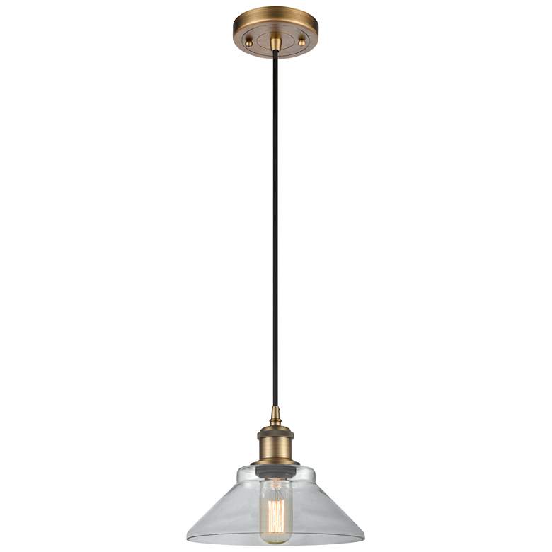 Image 1 Orwell 8.38" Wide Brushed Brass Corded Mini Pendant w/ Clear Shade