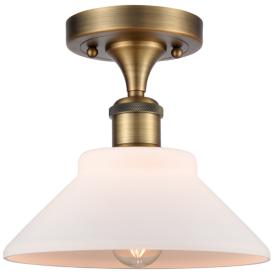 Orwell 8.38" Wide Brushed Brass Semi Flush Mount w/ Matte White Shade Orwell 8.38" Wide Brushed Brass Semi Flush Mount w/ Matte White Shade