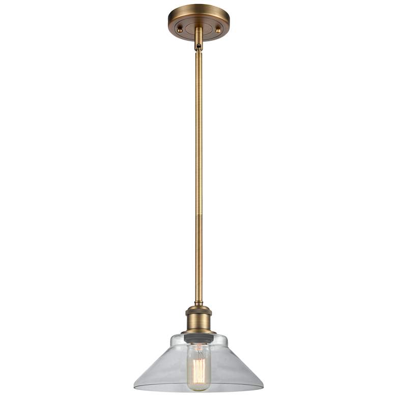 Image 1 Orwell 8.38" Wide Brushed Brass Stem Hung Mini Pendant w/ Clear Shade