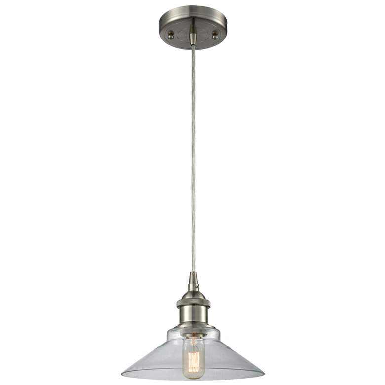 Image 1 Orwell 8.38" Wide Brushed Satin Nickel Corded Mini Pendant w/ Clear Sh