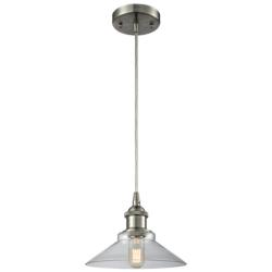 Orwell 8.38" Wide Brushed Satin Nickel Corded Mini Pendant w/ Clear Sh