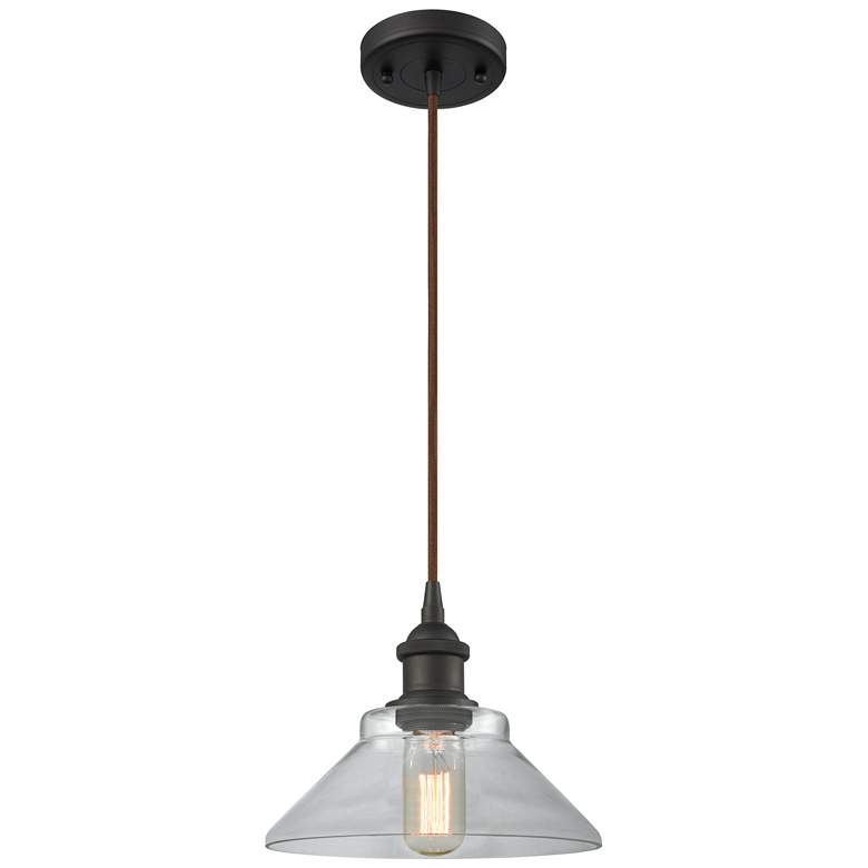 Image 1 Orwell 8.38" Wide Oil Rubbed Bronze Corded Mini Pendant w/ Clear Shade