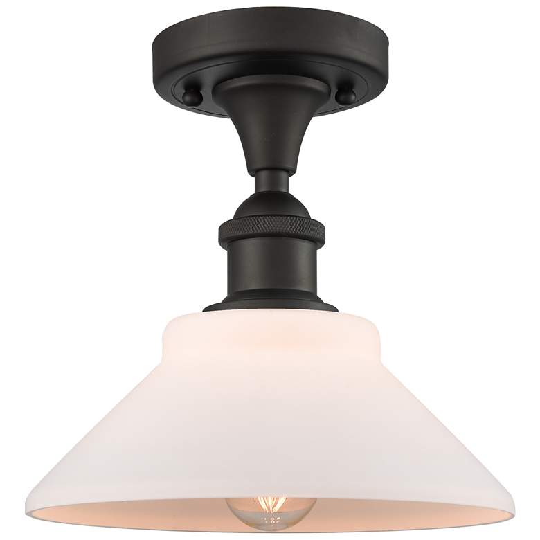 Image 1 Orwell 8.38" Wide Oil Rubbed Bronze Semi Flush Mount w/ Matte White Sh