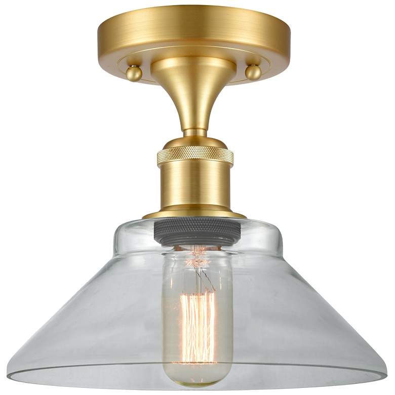 Image 1 Orwell 8.38" Wide Satin Gold Semi Flush Mount w/ Clear Shade