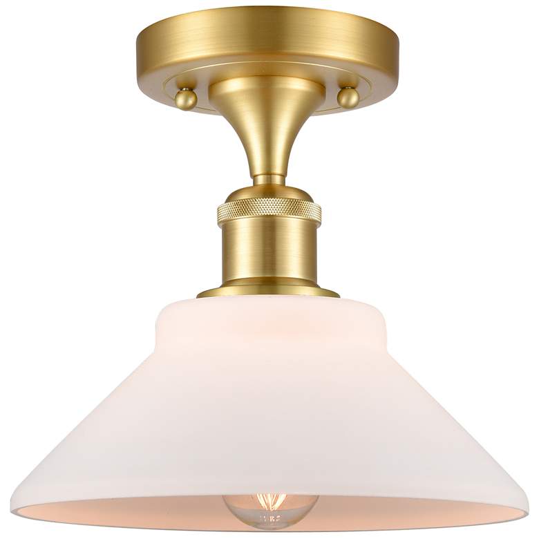 Image 1 Orwell 8 1/2" Wide Satin Gold Ceiling Light w/ White Glass