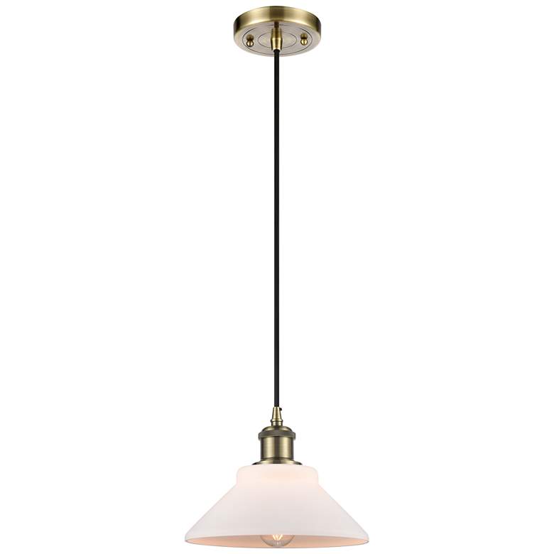 Image 1 Orwell 8" Antique Brass Cord Hung Mini Pendant w/ Matte White Shade